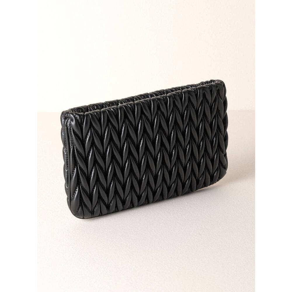 Shiraleah NWT Black Quilted Vegan Leather Zip Pouch Clutch